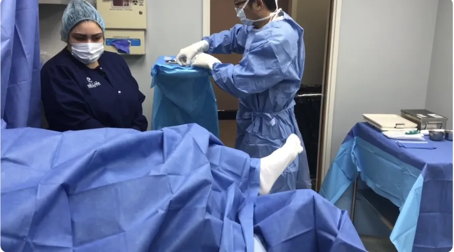 Office-based surgery: patient draped and ready in an office surgical suite